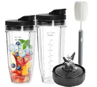 Blender Cups & 7-Fins Extractor Blade for Nutri Ninja Blender - 24oz & 32oz Cups with 2 Flip Top to-Go Lids & Brush Compatible with Nutri Ninja BL480/BL490/BL640/BL682/NN102/BL2012/CT641/BL488W - 30