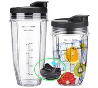 Blender Cups Replacement for Ninja, 24oz & 18oz Smoothie Blender Cups with Lids Compatible with Ninja Auto-iQ Blender BN750UK BN495UK TB301UK TB401UK Food Processor BN800UK CB100UK CB350UK, 2 Pack