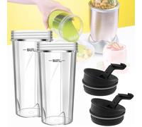 Blender Cups Replacement Parts 2PC, 16oz Ninja Juicer Cups Come with To-Go Lids, Compatible with Nutri Ninja Blenders QB3000SSW 30 / QB3000QR 30 / QB3000QBK / QB3001SS / QB3005, Ninja Blender Cups