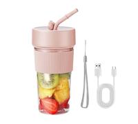 Blender for Fresh Juices - 350 ml USB Mini Fruit Juice Blender - Straw Design, Personal Blender for Smoothies, Personal Travel Mixer, 6 Blades for Home, Kitchen, Travel, Sports, Pink, see description