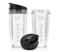 Blender Replacement Cup 24 oz (2 Pack) with Sip & Seal Lids for Nutri Ninja Pro Extractor Blade 7 Fins Fit for Ninja Auto iQ Ninja BL642 (1200w) Ninja BL480D (1000w) Ninja BL480 (1000w)