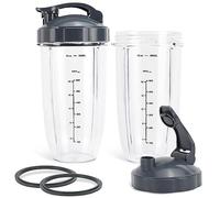 Blender Replacement Cups 32 oz for NutriBullet Pro 900w/ 600w Series Cups with Flip Top to Go Lids (2 Pack)