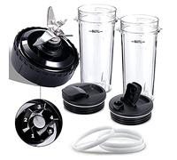 Blender Replacement Parts Compatible with Nutri Ninja, 5 Fins Extractor Blade, 2×16oz Cups with To-Go Lids, 3×Rubber Gasket Accessories for Ninja QB3000/QB3000SSW/QB3004/QB3005/QB3001