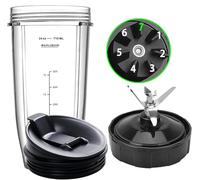 Blender Replacement Parts for Ninja, 24oz Ninja Blender Cup with To-Go Lid, 7 Fins Ninja Blender Blade Fit Ninja BL480_30 BL642 BN401 BN751 BN801 BL640-30 NN100-30 CT680 NN100A NN101 NN102 BL2012
