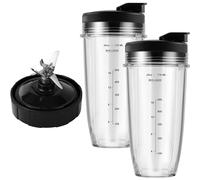 Blender Replacement Parts for Ninja, 24oz Ninja Blender Cups with To-Go Lids, 7 Fins Extractor Blade, Compatible with Nutri Ninja Auto iQ Blenders BL2012 BN801 BL480-30 BL640-30 BL642-30 NN100-30