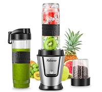 Blender Smoothie Makers 500W, 2 in 1 Multifunctional Personal Blender Mixer with 2x600ml Portable Bottles for Ice, Fruit, Vegetable, and 200ml Grinder, BPA-Free, Home/Outdoors, Sliver, by Yabano