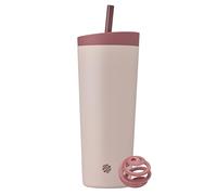 BlenderBottle 2-in-1 Insulated Stainless Steel Shaker Tumbler, Swig Leakproof Lid, Straw, BlenderBall, BPA Free, For Protein Shakes, Smoothies, And Pre Workout, 24 oz, Red/Tan (Sahara Sunset)