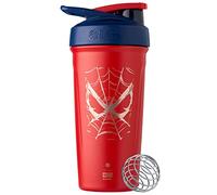 BlenderBottle Marvel Strada Shaker Cup Insulated Stainless Steel Water Bottle with Wire Whisk, 24-Ounce, Spiderman Web