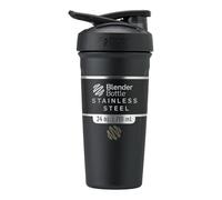 BlenderBottle Strada Shaker Cup Insulated Stainless Steel Water Bottle with Wire Whisk, 24-Ounce, Black