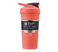BlenderBottle Strada Shaker Cup Insulated Stainless Steel Water Bottle with Wire Whisk, 24-Ounce, Full Color Coral