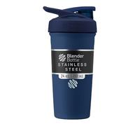 BlenderBottle Strada Shaker Cup Insulated Stainless Steel Water Bottle with Wire Whisk, 24-Ounce, Navy