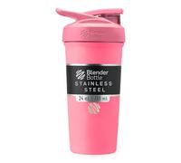 BlenderBottle Strada Shaker Cup Insulated Stainless Steel Water Bottle with Wire Whisk, 24-Ounce, Pink