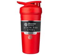 BlenderBottle Strada Shaker Cup Insulated Stainless Steel Water Bottle with Wire Whisk, 24-Ounce, Red