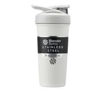 BlenderBottle Strada Shaker Cup Insulated Stainless Steel Water Bottle with Wire Whisk, 24-Ounce, White