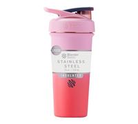 BlenderBottle Strada Sleek Shaker Cup Insulated Stainless Steel Water Bottle with Wire Whisk, 740ml, Flamingo Ombre