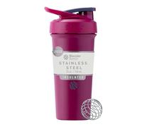 BlenderBottle Strada Sleek Shaker Cup Insulated Stainless Steel Water Bottle with Wire Whisk, 740ml, Raspberry