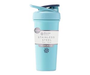 BlenderBottle Strada Sleek Shaker Cup Insulated Stainless Steel Water Bottle with Wire Whisk, 740ml, Seafoam