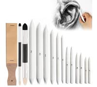Blending Stumps, 15 PCS Drawing Set Includes 12 PCS Blending Pencil 1 PCS Sandpaper Board 2 PCS Double Head Sponge Pencil Eraser, Pencil Blender for Artist Professional Sketch Drawing Blending