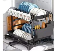 Blendra Dish Drainer Rack-Draining Board Rack with Drip Tray & Rotate Drainage Spout,Dish Rack for Kitchen Counter,Dish Drying with Cups, Utensil & Cutting,2-Tier