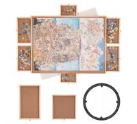 Blendra Wooden Jigsaw Puzzle Board, 1500 Pieces Puzzle Table With 6 Storages, Rotating Base, Dustproof Cover, Natural Wood, All Ages
