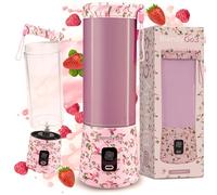 BlendyGo 3 Portable Blender, Small Cordless Mini Mixer, Powerful Smoothie Blender, USB Stand Smoothie Maker, BPA-Free, PulseMotion & BlendPro Technology, 550 ml (Floral Rose)