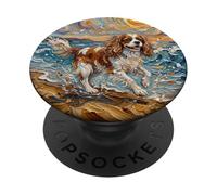 Blenheim Cavalier Spaniel Summer Beach Cute Dog Artwork PopSockets Adhesive PopGrip