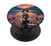 Blenheim Spaniel On a Dock Dog at Mountain Lake Artwork PopSockets Adhesive PopGrip