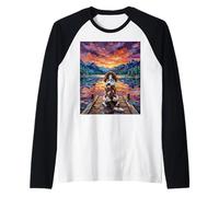 Blenheim Spaniel On a Dock Dog at Mountain Lake Artwork Raglan Baseball Tee