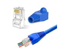 Blenori Pass Through RJ45 Connectors 100PCS RJ45 Plugs + 100PCS Boots Cover, Pass Through CAT6 Connectors UTP Network Plug for Solid Wire and Standard Cable