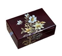 BLEOAKYNUT Handmade Lacquer Jewelry Box - Vintage Wooden Jewelry Organizer with Dual-Layer Storage & Mirror, Artisan-Crafted Keepsake Gift for Women, Brides, Anniversaries (Lily)