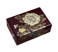 BLEOAKYNUT Handmade Lacquer Jewelry Box - Vintage Wooden Jewelry Organizer with Dual-Layer Storage & Mirror, Artisan-Crafted Keepsake Gift for Women, Brides, Anniversaries (Golden peony)