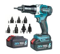 Bleockth Cordless Electric Rivet Nut Gun Set, Automatic Riveter Portable Pulling Blind Riveting Nut Gun Rivet Tools, Equipped with 26V batteries, Ideal for M3 M4 M5 M6 M8 M10 M12 Nuts-5200mah