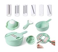 BlesConi 12-in-1 Vegetable Chopper with Container, Multi-function Food Slicer Grater Cutter for Onion Garlic Carrot Cheese, Kitchen Prep Tool with Finger Guard and Peeler, Pink(Green)