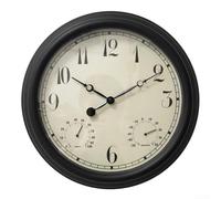 BlesConi 15 Inch Outdoor Wall Clock Thermometer Hygrometer for Combo Waterproof Silent Weather Station for Garden Patio Pool