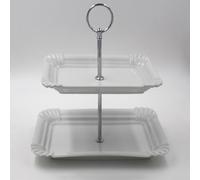 BlesConi 2/3 Tier Cake Stand with Handle, Zinc Alloy Gold or Silver Cake Plate Holder for Wedding and Dessert Display(银色2层)