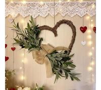 BlesConi 40 cm Heart-Shaped Olive Wreath, Artificial Grapevine Door Hanging & Wall Decor for Spring, Summer, and Love-Themed Home