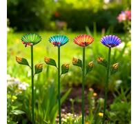 BlesConi 4PCS Metal Flower Feeder Stakes, 24 Inch Multicolor Garden Decor for Birds Bees, Sturdy Iron Ground Insert Bird Holders(Bee Flowers 4 sets)