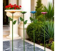 BlesConi 4PCS Metal Flower Feeder Stakes, 24 Inch Multicolor Garden Decor for Birds Bees, Sturdy Iron Ground Insert Bird Holders(four-piece)