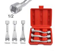BlesConi Automotive Fuel Injection Socket Wrenches - 1/2-in Drive, 14mm/17mm/19mm Slotted Open-End Set, CR-MO Steel with Chrome Plating for Oxygen Sensor & Injector Work(Red box)