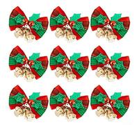 BlesConi Christmas Tree Bows Set, 1 or 10 Pcs Polyester Fabric Ornaments with Red Berries and Green Leaves for Holiday, Party and Home Decoration, 4.5 x 4 cm
