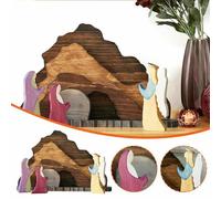 BlesConi Easter Wooden Nativity Set Resurrection Scene Decor with Cross Handmade Minimalist Christian Home Ornament for Living Room or Table