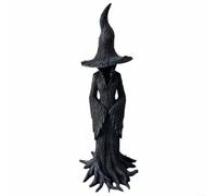 BlesConi Halloween Witch Statue, Gothic Decor Hand-Painted Resin Figurine Mystical for Forest Ancient Roots Pointed Hat(Large + Small)