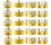 BlesConi King Crown Party Hats 20Pcs 4 Styles Adjustable Gold Paper Crowns for Coronation Birthday Wedding and Costume Celebration
