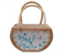 BlesConi Natural Vine Grass Rattan Tote Bag - Handcrafted Shell-Embellished Storage for Beach, Picnics & Essentials