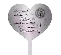 BlesConi Stainless Steel Heart-Shaped Grave Decoration for Cemetery, 28 x 12 cm Weather Resistant Memorial Lawn Ornament(B)