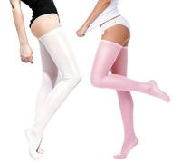 BLESO-Sissy Clothes for Men Shiny Thigh High Socks for Cross Dressing, Femboy Lingerie Accessories with Glossy, Pink+white, One size