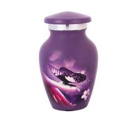 Bless International Hand-Engraved Small Decorative Brass Urn with Lid - 3" Mini Keepsake Urn for Human Ashes, Memorials - Petite Remembrance Vase with Velvet Storage Case & Funnel (Purple Butterfly)