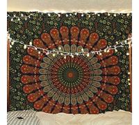 Bless International Handmade Indian hippie Bohemian Psychedelic Peacock Mandala Wall hanging College Dorm Beach Throws Table Cloth Bedding Tapestry (Golden Green, Poster(30x40Inches)(76x101cms))