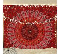 Bless International Handmade Indian hippie Bohemian Psychedelic Peacock Mandala Wall hanging College Dorm Beach Throws Table Cloth Bedding Tapestry (Golden Red, Poster(30x40Inches)(76x101cms))