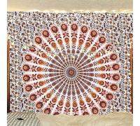 Bless International Handmade Indian hippie Bohemian Psychedelic Peacock Mandala Wall hanging College Dorm Beach Throws Table Cloth Bedding Tapestry (Orange Brown, Poster(30x40Inches)(76x101cms))